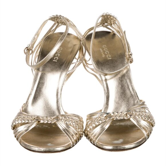 Gucci Bamboo Accent Sandal Stiletto Heels Metalic Silver/Gold – Size 7.5 - Picture 1 of 5